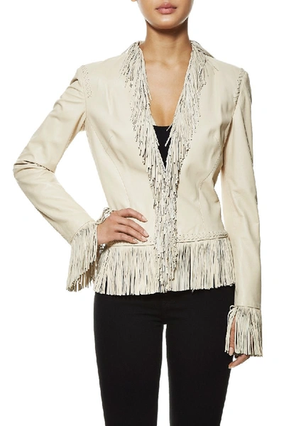 Pre-owned Versace Beige Leather Fringe Jacket