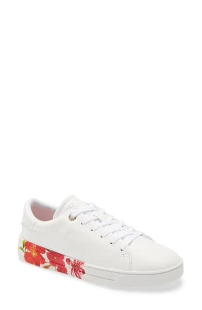 Ted Baker Circee Floral Sneaker In White Leather