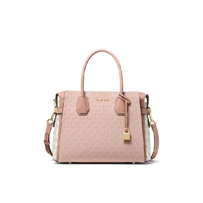  Michael Kors Mercer Medium Belted Satchel Crossbody Pink Multi  Leather : Clothing, Shoes & Jewelry