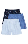 Polo Ralph Lauren 3-pack Assorted Woven Boxers In Blue/ Nantucket/ Chillmark