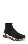 Balenciaga Speed Logo-print Stretch-knit High-top Sneakers In Black,white