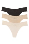 Natori Bliss Perfection Lace Trim Thong In Cameo Rose/ Black/ Caf