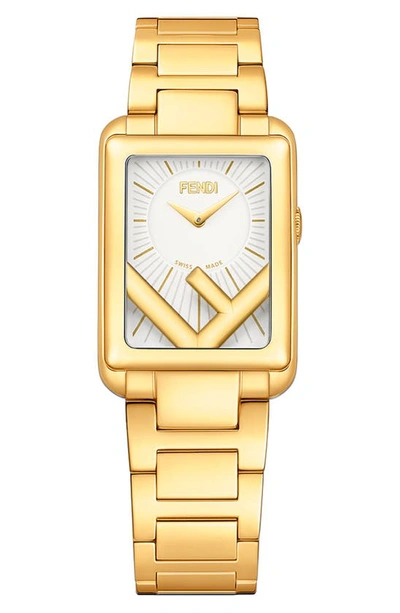 Fendi Run Away Rectangle Bracelet Watch, 22.5mm X 32mm In White/two Tone