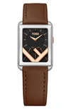 FENDI RUN AWAY RECTANGLE LEATHER STRAP WATCH, 22.5MM X 32MM,F107030601