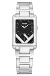 Fendi Run Away Rectangle Bracelet Watch, 22.5mm X 32mm In Black/silver