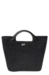 Helen Kaminski Small Raffia Basket Tote In Charcoal/ Black