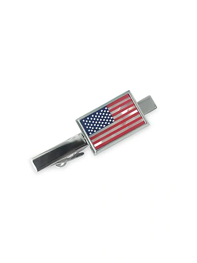 Saks Fifth Avenue American Flag Silvertone & Mother-of-pearl Tie Bar