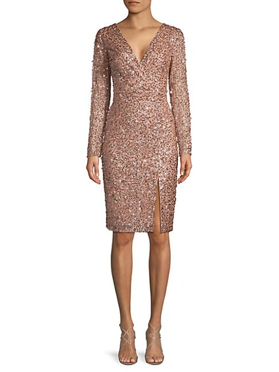 Adrianna Papell Embellished Wrap Dress In Rose Gold