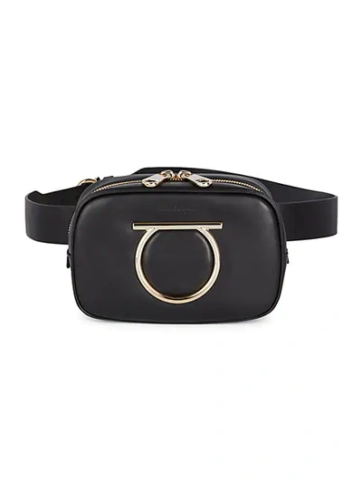 Ferragamo Logo Leather Belt Bag In Black