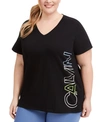 CALVIN KLEIN PERFORMANCE PLUS SIZE LOGO V-NECK T-SHIRT