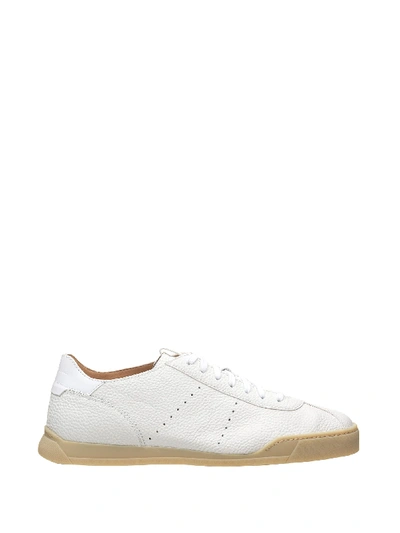 Santoni Drummed Leather Sneakers In White