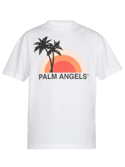 Palm Angels Sunset Print Cotton Jersey T-shirt In White