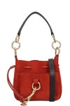 SEE BY CHLOÉ TONY SMALL SHOULDER BAG IN RED SUEDE AND LEATHER,11346724