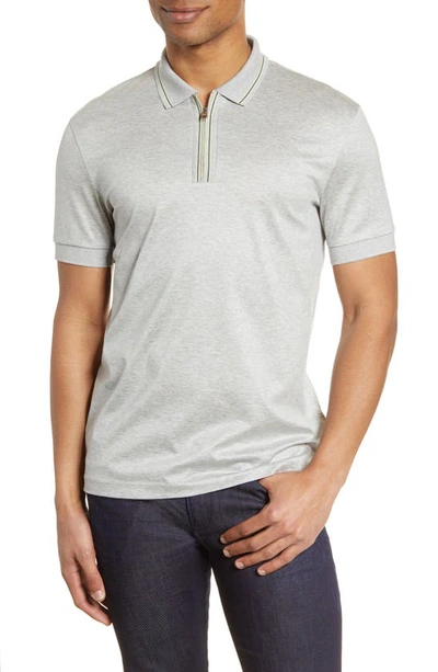 Hugo Boss Paras Heathered Cotton Polo Shirt In Gray