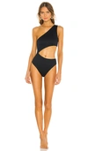 Beach Riot Celine One Piece Cutout One Shoulder Swimsuit In Black In Black