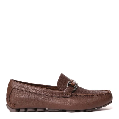 Ferragamo Brown Leather Gancini Loafers