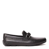 Ferragamo Black Leather Driver Gancini Loafers In Black