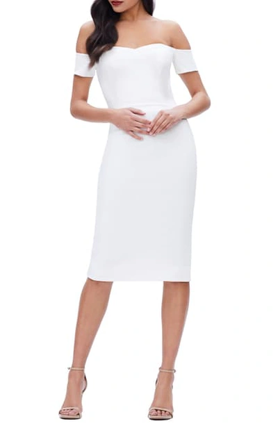 Dress The Population Bailey Off The Shoulder Body-con Dress In Off White