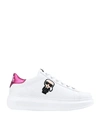 Karl Lagerfeld Leather Kapri Low Top Sneakers With Glitter Detail And Iconi In White