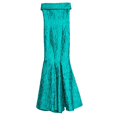 Pre-owned Carolina Herrera Green Jacquard Strapless Mermaid Gown S