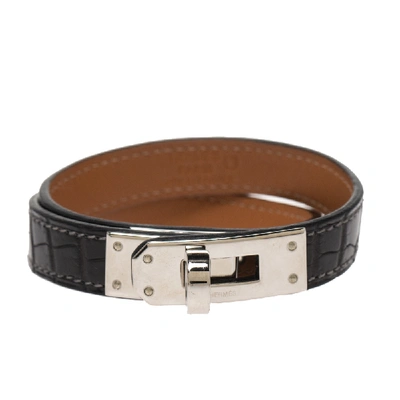Pre-owned Hermes Kelly Double Tour Black Exotic Leather Palladium Plated Bracelet S