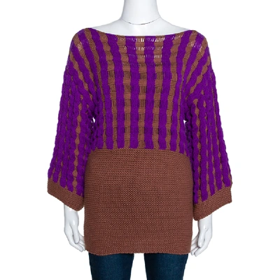 Pre-owned Missoni Brown & Purple Chunky Cashmere Knit Sweater M