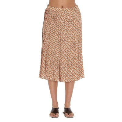 Burberry Printed Pleated Skirt In Beige