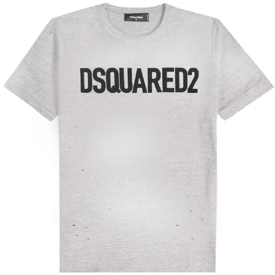 Dsquared2 Men's Paint-splatter Logo Typographic T-shirt In Heather Grey
