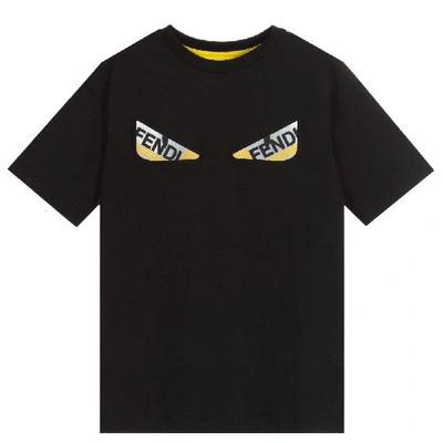 Fendi Kids' Rubber Logo Print Cotton Jersey T-shirt In Black