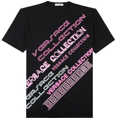 Versace Multiple Logo Graphic Print T-shirt Black Colour: Black
