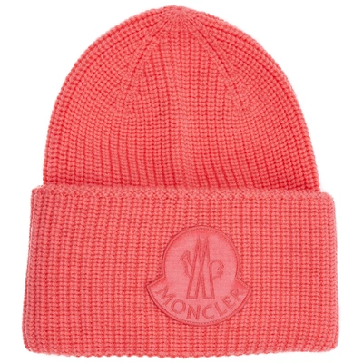 Moncler Men's Wool Beanie Hat In Pink