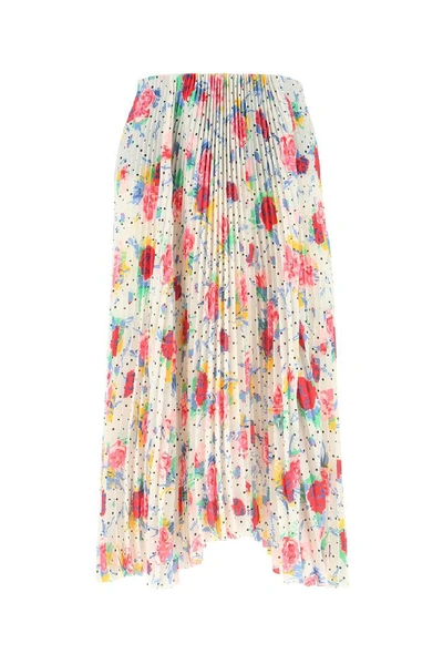 Balenciaga Polka Dot Floral Pleated Kick Skirt In Multicolor