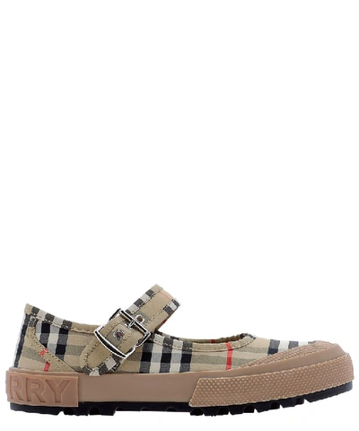 Burberry Rubber-trimmed Checked Canvas Flats In Beige