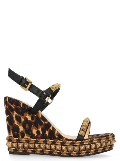 Christian Louboutin Pira Ryad Studded Leopard-print Silk & Leather Platform Wedge Espadrilles In Multicolore