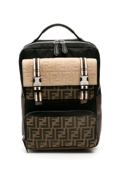 Fendi Santander Technical Fabric Backpack In Black,brown,beige