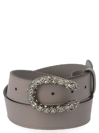 Gucci Leather Belt With Crystal Dionysus Buckle In Grey