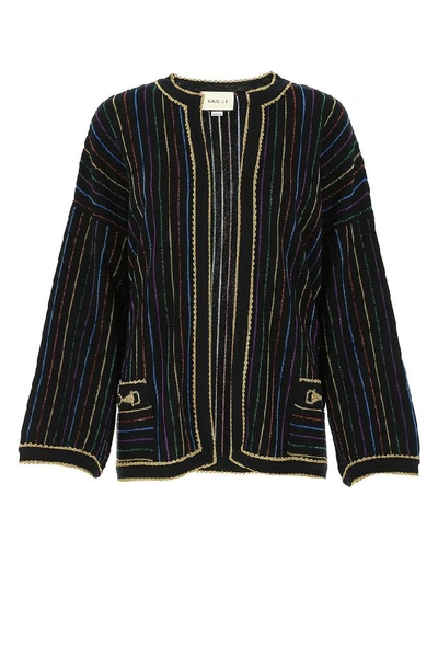 Gucci Glittered Stripe Embroidered Jacket In Black