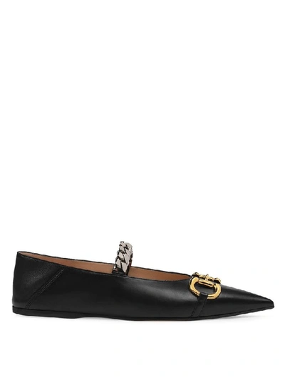 Gucci Horsebit Chain-bridge Patent-leather Flats In Black