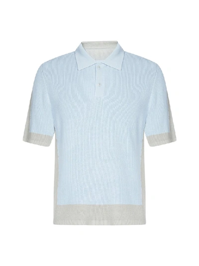 Jacquemus Bi-colour Rib-knitted Polo Shirt In Light Blue