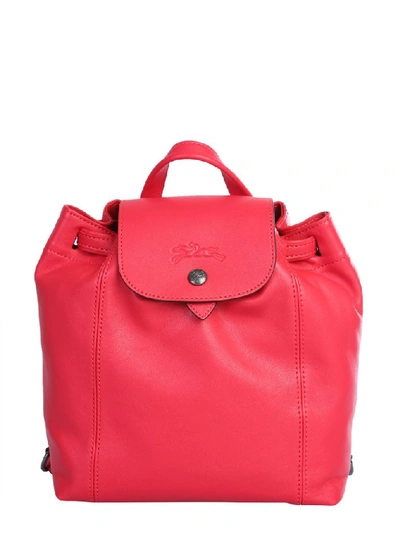 Longchamp Le Pliage Cuir Leather Backpack In Red