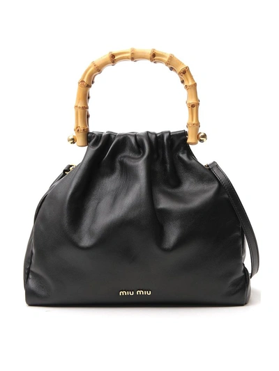 Miu Miu Bamboo Detail Handbag In Black