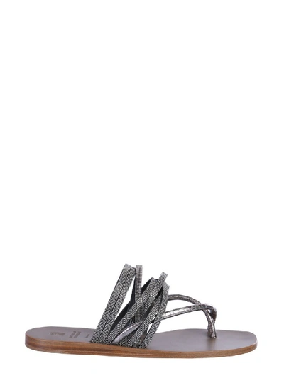 Brunello Cucinelli Precious Strap Silver Leather Sandals