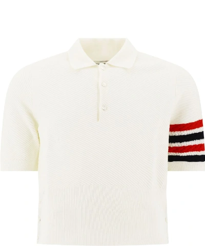 Thom Browne Stripe Sleeve Detail Polo Shirt In White