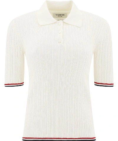 Thom Browne Knit Polo Shirt In White