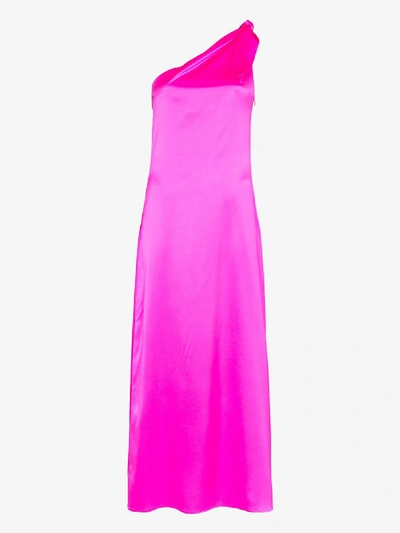 Bernadette Lucy Tie-detailed One-shoulder Stretch-silk Satin Maxi Dress In Pink