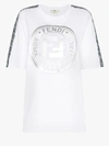 FENDI FENDI WOMENS WHITE METALLIC LOGO TAPE COTTON T-SHIRT,FAF137AB7G14896688