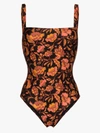 Matteau Hibiscus Print Square Neck Swimsuit In Orange