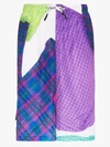 DUO DUO MENS PURPLE CONTRASTING CHECK PRINT TRACK SHORTS,SS20DUO3033314652075