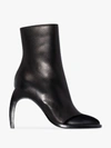 ANN DEMEULEMEESTER 70 CURVED HEEL LEATHER BOOTS,2001286036309914774582