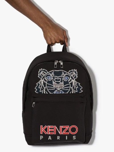 Kenzo Neoprene Backpack W/rubber Tiger In Black